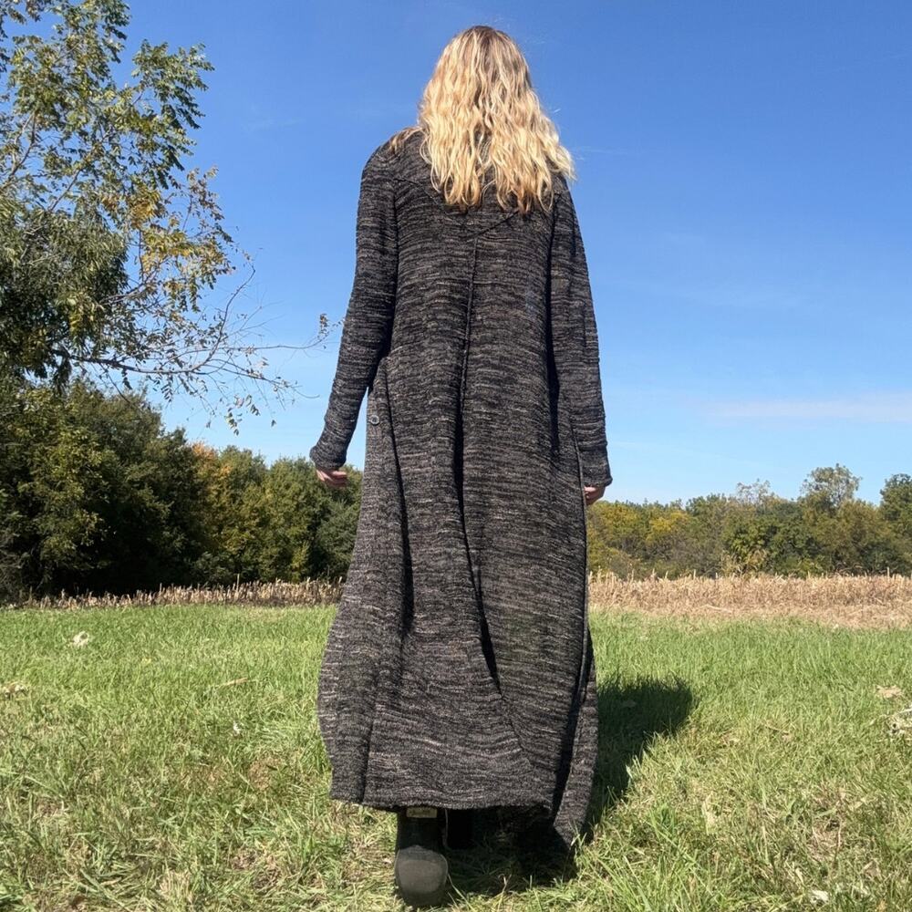 Free People Marled Knit Floor Length Duster Cardigan Sweater Gray Large - Picture 2 of 4